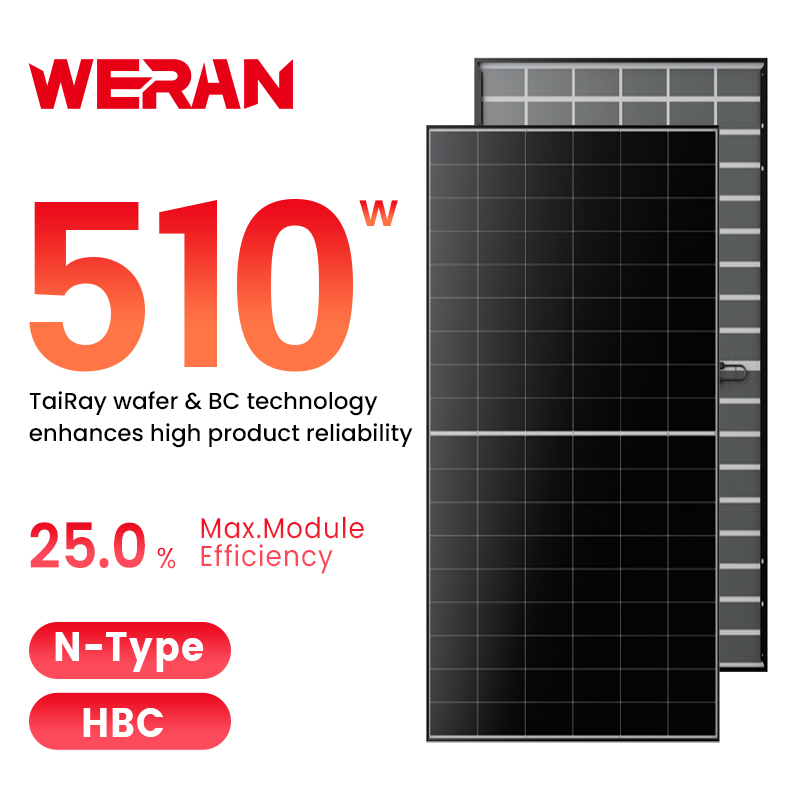 Rezidenční solární panel se zadním kontaktem WERAN 495-510W – OEM střešní fotovoltaický modul s dvojitým sklem pro distributory a instalatéry